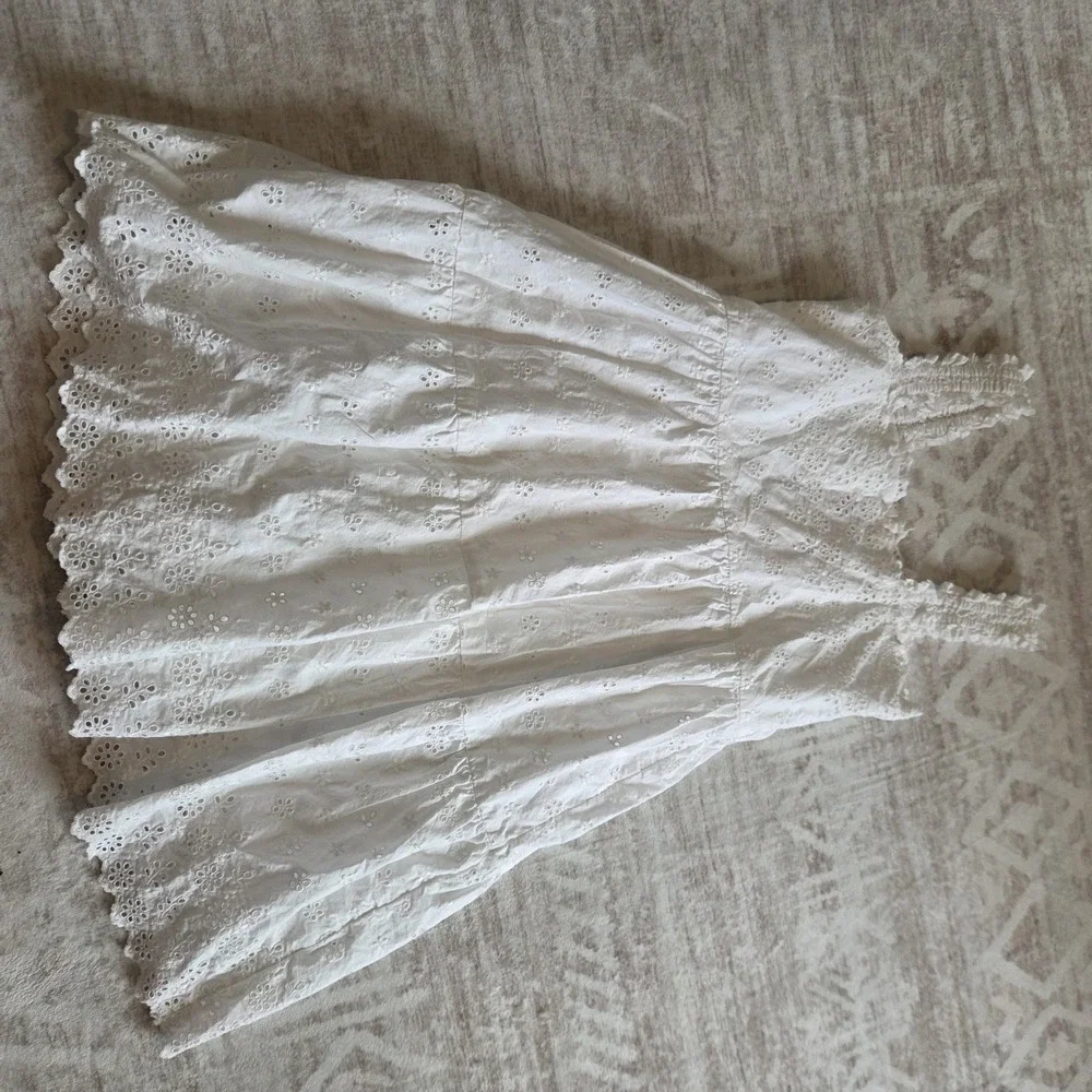 Gap x DOEN Girls Dress Size 10-11 White Eyelet Cotton Midi Tiered Cottagecore